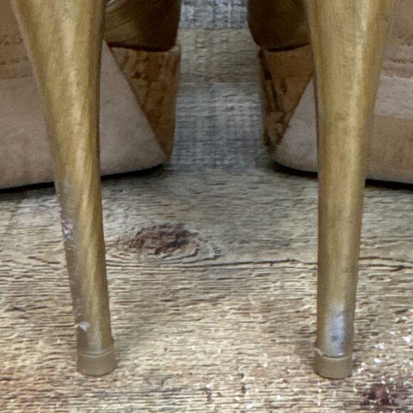 Miu Miu Gold Strappy Stiletto Open Toe Heels Cork Sole Size 39.5 9.5 - Picture 9 of 14